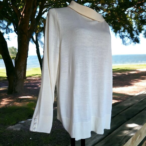 NWT TALBOTS ( 2X ) Pure Merino Wool off White Pullover Turtle Neck - Picture 3 of 7